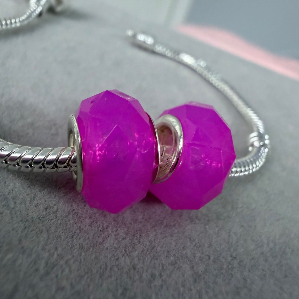Set of 2 Hot Magenta Pink European Charms fits PANDORA - Picture 4 of 7